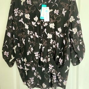 WEST KEI Allan Surplice Rolltab High Low Blouse Size L, Black